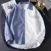 Marca de moda casual elegante versátil manga larga al por mayor nuevo diseño irregular de camisa chaqueta con bloques de color y rayas para primavera y otoño