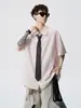 Camisa de Manga Corta de Gasa a Cuadros de Moda para Hombre Verano High Street Camisa con Cuello Texturizado Top Casual Retro para Pareja