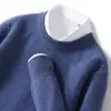 Suéter de lana gruesa para hombre, cuello redondo, manga larga, informal, de negocios, sencillo, holgado, combinable, de punto, para uso exterior, camisa base