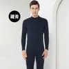 Promoção outono e inverno veludo dupla face roupa íntima térmica masculina tamanho grande inverno gola média alta forrada com fleece suit espessado