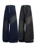 Jeans de cinco botones de mezclilla color crudo sin blanquear para hombres altos, longitud extendida, pantalones rectos de pierna ancha estilo high street americano