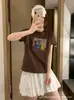 Camiseta de Algodão Canelada para Mulheres, Top de Manga Curta Slim Fit, Estilo Verão, Fornecimento Direto do Fabricante, Impressão Digital Direta