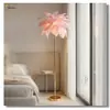 Luminária de Chão com Pena de Avestruz, Decoração de Pena Estilo Francês de Luxo Leve, Luminária de Pé de Cabeceira, Luz Popular para Atmosfera de Transmissão ao Vivo de Streamer