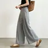 Pantalones Grises Anchos con Drapeado Chic Old Money Verano 2026 Sueltos de Pierna Recta Sofisticados de Cintura Alta Adelgazantes Casuales