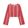Pronto de Fábrica Atacado de Roupas Femininas para Comércio Exterior 2025 Nova Moda Padrão de Gancho Tricô Mangas Longas Tops Calças de Cintura Alta Conjuntos