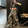 Calça de trabalho camuflada com estampa de estrelas estilo americano, unissex, modelagem solta, perna larga, comprimento total, estilo de rua, moderna
