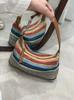 Bolsa para Lonchera Tejida de Rafia y Piel de Vaca con Rayas de Colores, Bolso de Axila, Bolso Cruzado al Hombro, Bolso de Paja de Verano, Bolso de Playa