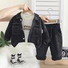 Conjunto de Primavera y Otoño para Niños 2025 Nuevo Conjunto de Moda para Bebés de 1 a 3 Años de Manga Larga Bloque de Manualidades Conjunto de Tres Piezas