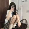 Saury uniforme jk doce camisa branca japonesa escola cachorro short saia plissada xadrez estudante roupa de menina gostosa