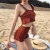 Traje de baño para mujer de dos piezas con pierna de niño conservador adelgazante estilo coreano ins para pecho pequeño push-up bikini sexy traje de baño para aguas termales