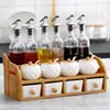 Juego de Tarros Cerámicos para Condimentos de Cocina, Caja de Especias para el Hogar, Juego Combinado de Botellas de Aceite de Vidrio, Aceite, Sal, Vinagre, Sal de Chile