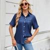 Ropa de mujer transfronteriza de Europa y Estados Unidos 2025 primavera y verano nueva Amazon AliExpress abotonadura sencilla manga corta camisa suelta imitación mezclilla