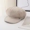 Gorro Octogonal Negro Retro Británico de Retazos de Gamuza para Mujer 2026 Nuevo Moda Otoño Invierno Adelgazante para la Cara Gorro de Pintor
