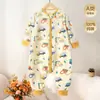 Saco de dormir infantil de algodón puro, pijama de una pieza para bebé para todas las estaciones, ropa de casa para bebé con piernas separadas, ropa de dormir con cremallera de tres vías anti-patadas