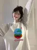 Nuevo Estilo 2025 Top de Color Contrastante con Empalme y Cuello Redondo para Mujer, Estilo Perezoso Casual Ins con Diseño a Rayas, Camiseta Versátil de Manga Larga