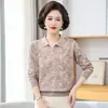 Elegante ropa para madre para primavera y otoño, camisa de punto con cuello y manga larga, camiseta fina de corte holgado para mujeres de mediana edad y mayores, top básico