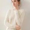 Tricô Feminino Bai Cai Rong de Caxemira Fio Duplo com Sete Agulhas, Modelagem Solta, Outono/Inverno, Novo, Ombro Raglã, Gola Redonda, Manga Longa, Camisa Base