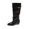 Novos Sapatos Outono/Inverno Botas de Cavaleiro Femininas Botas Longas Acima do Joelho Femininas Bico Quadrado Salto Grosso Salto Alto Perna de Calça Botas Jeans Retrô Ocidentais