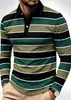 Nova camisa polo masculina de manga longa Amazon transfronteiriça, casual listrada com gola virada, top com estampa digital, tamanho grande