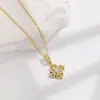 Collar Colgante de Cuatro Hojas Cruz Vajra Pestle Hueco de Circonita del Mismo Estilo de Weixue Estilo Chino Nuevo Retro con Cadena para Clavícula