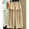 Calça Casual Patchwork Lisa com Barra Franzida de Design Único para Mulheres, Caimento Solto, Emagrecimento, Cintura Alta, Novo Estilo de Verão, Calça Curva