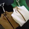 Suéter de Tricô Estilo Europeu Feminino Outono e Inverno Novo Estilo Zíper Gola Alta Listrado Suéter Feminino Quente Pulôver Top Tendência