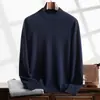 Suéter de cachemira para hombre, suéter de cuello alto medio, suéter informal de negocios de manga larga, suéter básico, otoño e invierno, nuevo top
