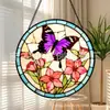 Enfeites de vidro com borboleta roxa e flor rosa transfronteiriços, decorações coloridas para pendurar em casa, decorações de janela e apanhadores de sol para jardim
