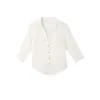 Camisa branca MR [Fibra de Bambu] gola V, manga média, coleção outono feminino nova, design sofisticado, cintura marcada, mangas três quartos