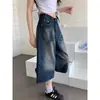 Short Jeans Cropped Estilo Americano para Mulheres, Tendência Versátil Verão 2026 Novo Cintura Alta Soltinho Emagrecedor Comprimento Médio Perna Larga