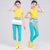Conjunto de jazz para niñas, top sin mangas amarillo con cuello alto pequeño, leotardo de yoga y gimnasia, ropa de práctica y baile de jazz para niñas