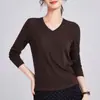 LyocellTencel 2026 Nova Camiseta de Manga Longa com Decote V Azul Escuro Emagrecedora Leve Top Feminino