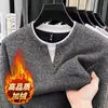 Suéter Masculino de Tricô Grosso Cor Sólida Versátil Gola Redonda Primavera Outono Casaco Quente Tricô Masculino