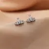 Pendientes de Corona de Circonita Chapados en Oro Real Aguja de Plata S925 Pendientes de Estilo Simple Nicho Pendientes Exquisitos de Moda Versátiles