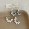 Pendientes Curvos de Racimo de Flores de Circonita Perla para Mujer Franceses Lujo Ligero Personalidad Moda Tendencia Temperamento Pendientes de Oficina Pendientes