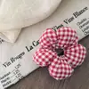 Nuevo tejido de primavera cuadros flor tridimensional anillo para el pelo cuerda para el pelo de niños cuerda para la cabeza bola