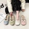 Mules cerrados estilo francés con lazo de perlas para mujer, colección primavera-verano 2025, slip-ons de suela gruesa para combinar con faldas, sandalias casuales