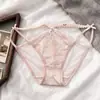 Panty de Malla de Encaje Francés para Mujer Puro Deseo Cintura Baja Lazo Correa Fina Hueco Transpirable Tanga Sexy 6044
