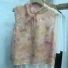 Colete de Seda-Mistura de Seda Estilo Nacional com Estampa de Borboleta para Mulheres, Estilo Modificado de Verão com Gola Mandarin Botonê e Fechamento Diagonal, Peça de Roupa sem Mangas Novo Estilo Chinês