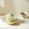Suporte para Bule de Cerâmica Amarelo Damasco Pintado à Mão da Dinastia Tang e Song, Conjunto de Chá Kung Fu, Acessórios para Cerimônia do Chá, Bandeja de Chá Seco Doméstica, Bandeja para Lanches de Chá