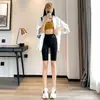 Calças Femininas de Verão Finas em Pele de Tubarão, Leggings de Nove Pontos, Shorts de Segurança Anti-Exposição, Calças de Yoga de Cintura Alta Levanta-Bumbum