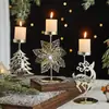 Juego de Candelabros Navideños Decoraciones Bandeja Dorada de Hierro para Velas Reno Árbol de Navidad Adornos Creativos de Escritorio Festivos