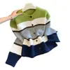 Design color-block estilo coreano, cardigã de tricô listrado contrastante para mulheres, nova coleção outono/inverno, tricô curto casual e retrô