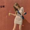 Estilo Coreano 2026 Verano Nueva Moda Ajustado Escotado Bodycon Sexy Cuadrado Color Sólido Vestido Corto Vestido de Moda para Mujer