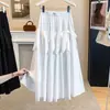 Moda Feminina Plus Size 2026 Outono Novo Estilo MM Gordinha Nicho Design Francês Irregular Babado Tridimensional Saia Midi