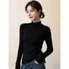 Camada de gola alta meia-manga tricô feminino outono e inverno elegante peça íntima base de suéter cor damasco tamanho único