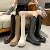 Botas largas de mujer otoño e invierno nuevas con forro polar, parte inferior gruesa, boca en V, circunferencia de tubo grande ensanchada, botas altas de caballero gordas