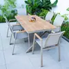 Mesas e Cadeiras de Exterior para Jardim e Pátio, Conjunto de Mesa e Cadeiras de Madeira Plástica para Exterior, Mesa Longa Extensível de Liga de Alumínio para Terraço, Resistente à Água e ao Sol, Cadeiras