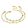 Pulsera de Acero Inoxidable Incrustada con Esmeraldas Estilo Ins Europeo y Americano, Sensación de Lujo Ligero y Gama Alta, Pulsera de Acero de Titanio Chapada en Oro de 18K para Mujer