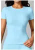 Camiseta Deportiva de Manga Corta de Color Sólido de Doble Cara Cepillada Ajustada Yize Transfronteriza para Deporte Running Fitness Yoga Top Mujer